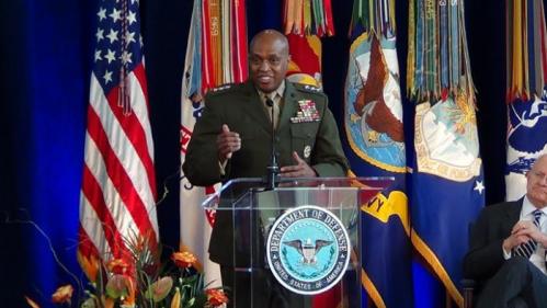 Lieutenant General Vincent R. Stewart, Director of Defense Intelligence Agency delivering his acceptance speech